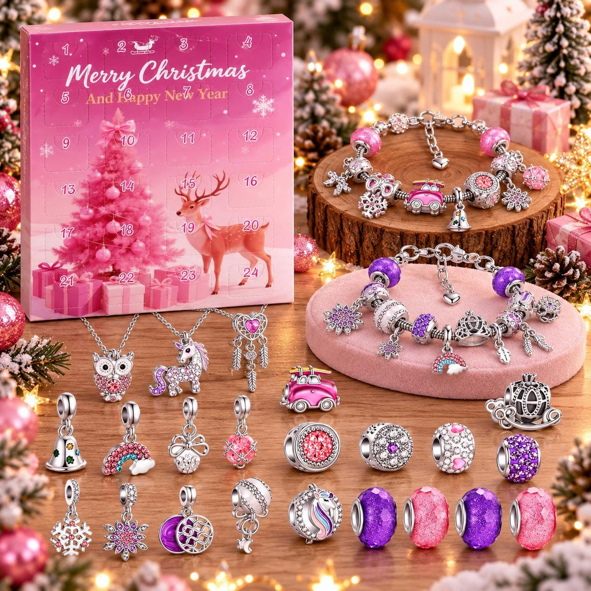 24 Day Christmas Charm Bracelet Advent Calendar DIY Jewelry Gift for Girls Women