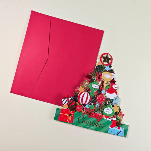 3D Christmas Tree Pop Up Card, Colourful Ornament Display, Festive Paper Greeting