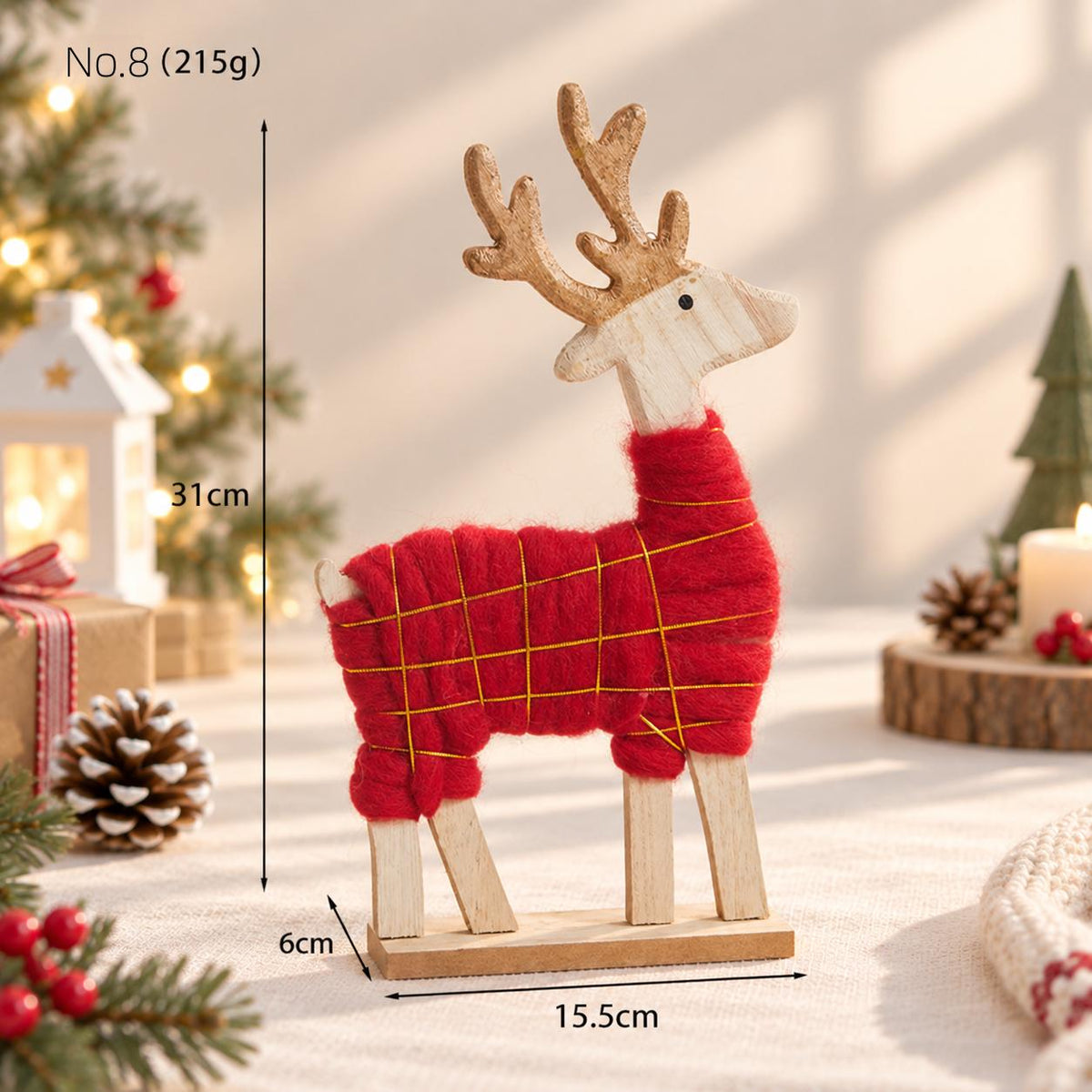 Nordic Christmas Wooden Wool Felt Figurine Reindeer Tree Desktop Home Table Ornament Decor