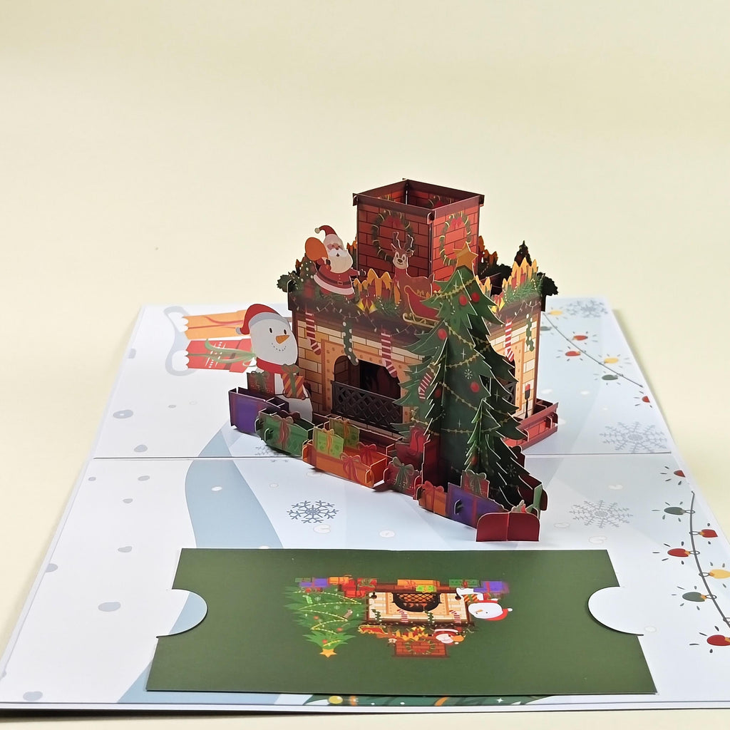 3D Christmas Fireplace Pop Up Card with Santa, Reindeer, Snowman and Festive Tree