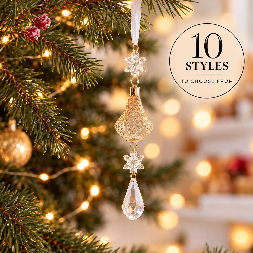 Crystal Look Christmas Ornaments, Acrylic Snowflakes, Icicles and Gold Hanging Decorations for Festive Trees
