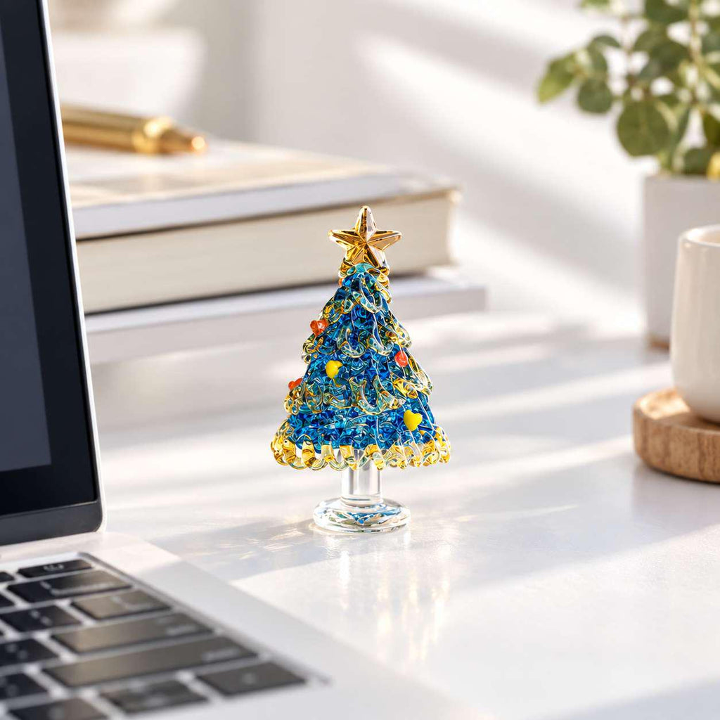 Handmade Glass Christmas Tree Figurine Gift for Holiday Decor Desktop Table Ornament