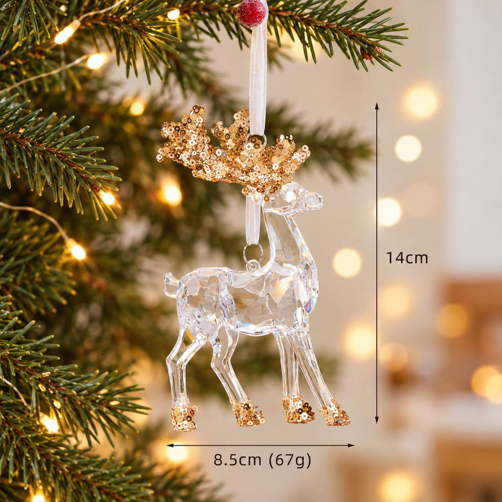 Crystal Look Christmas Ornaments, Acrylic Snowflakes, Icicles and Gold Hanging Decorations for Festive Trees