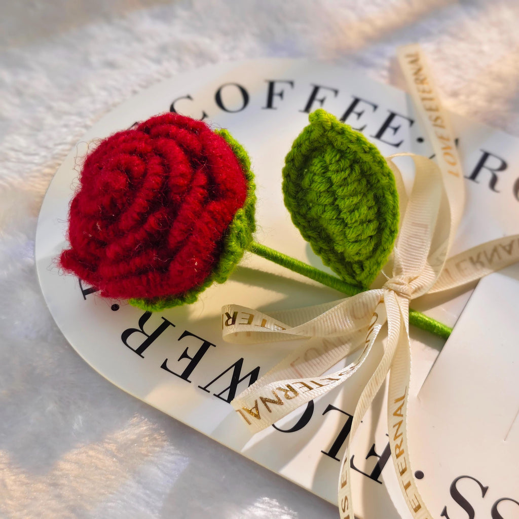 Handmade Crochet Rose Flower Knitted Rose Cotton Yarn Floral Decor