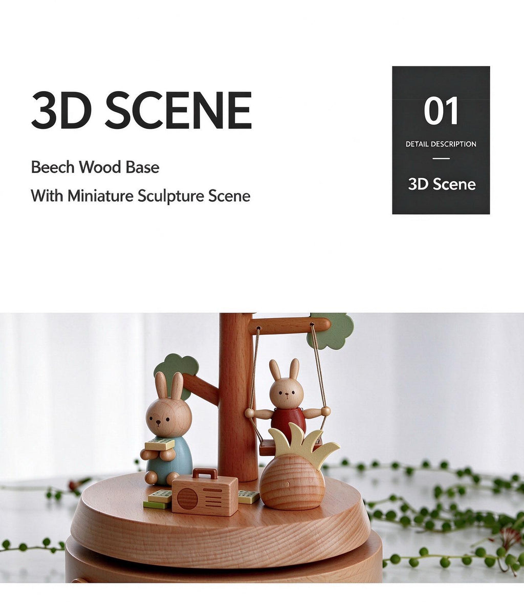Wooden Music Box Rotating Carousel Handmade Keepsake Kids Gift