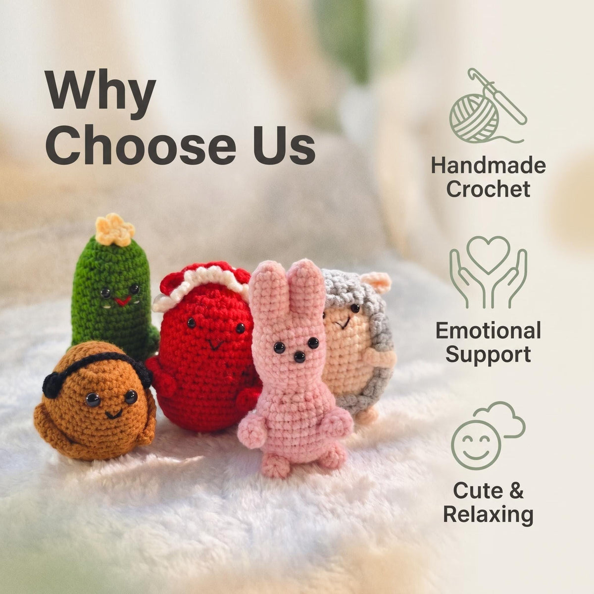 Crochet Positive Bunny Plush, Emotional Support Pocket Friend, Knitted Desk Buddy Gift