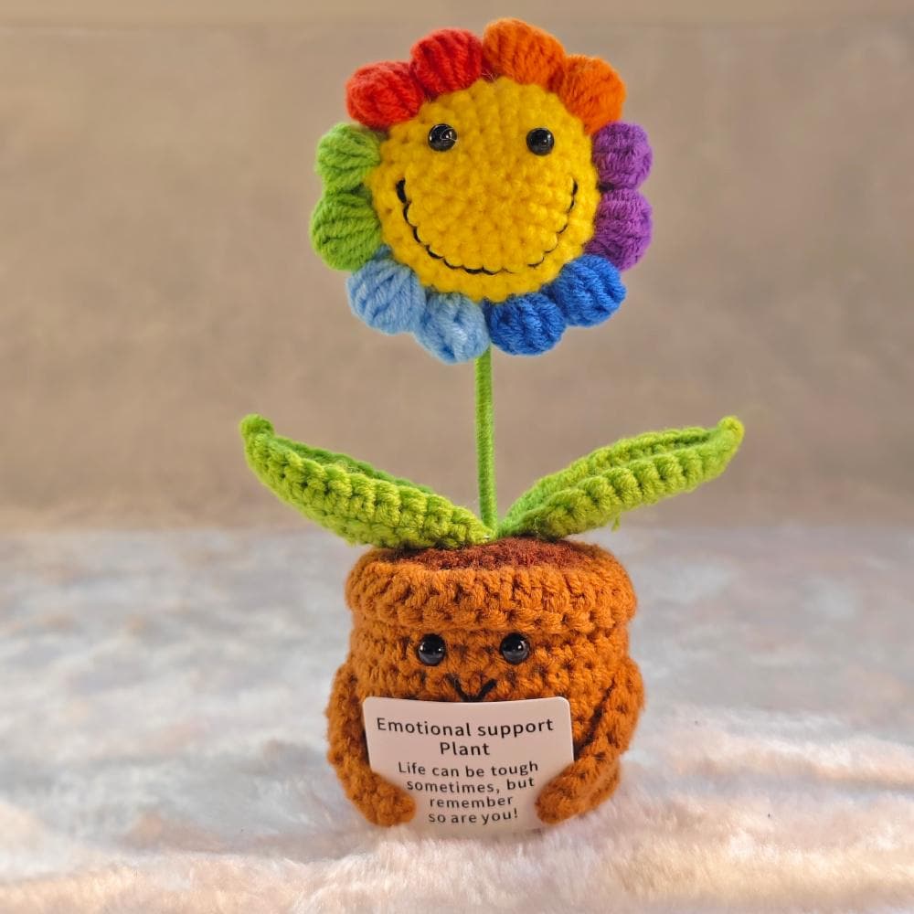 Handmade Crochet Emotional Support Plant: Knitted Flower with Encouraging Card (Desk Decor)