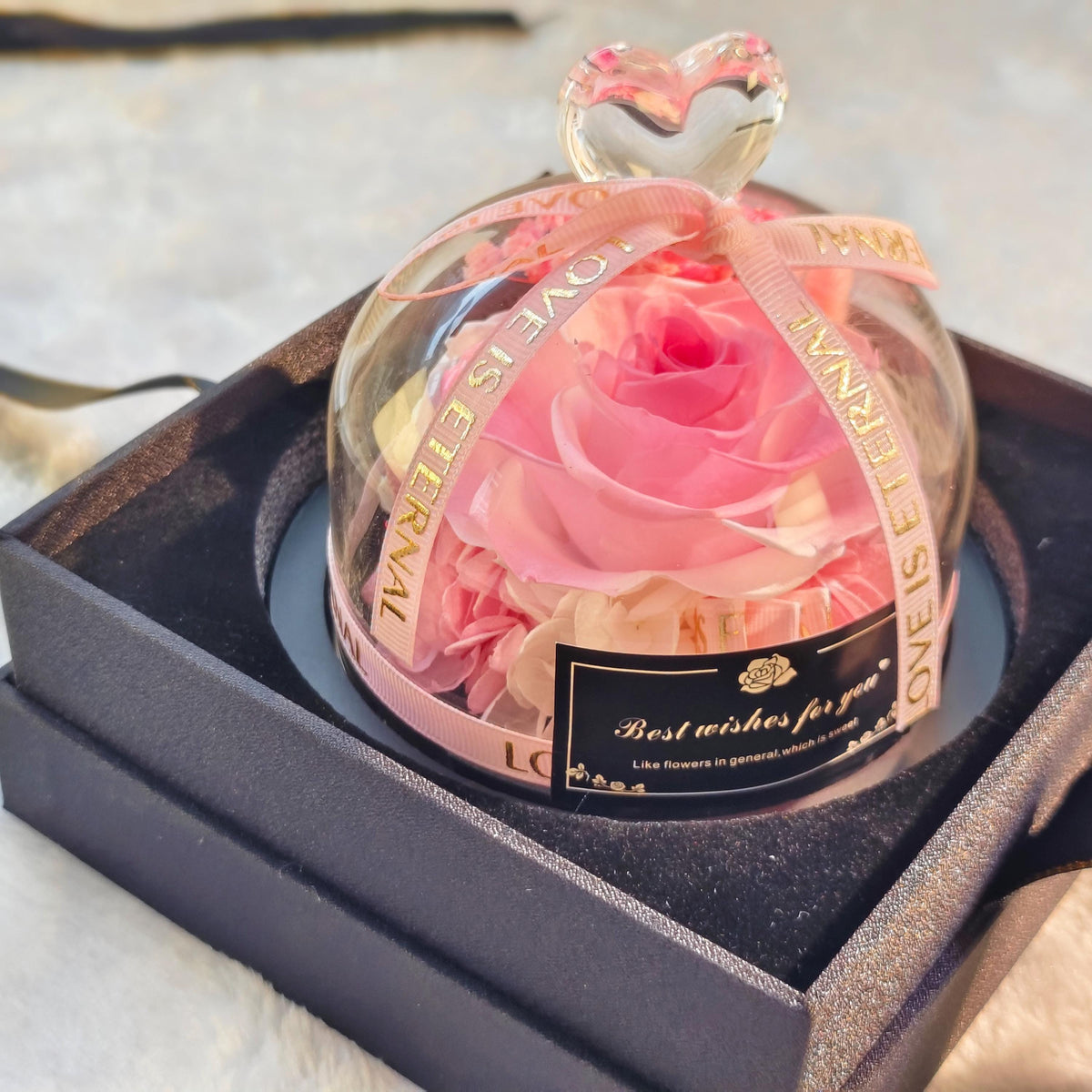 LED Preserved Rose Dome Glass Flower Eternal Bloom Romantic Home Decor Keepsake Light