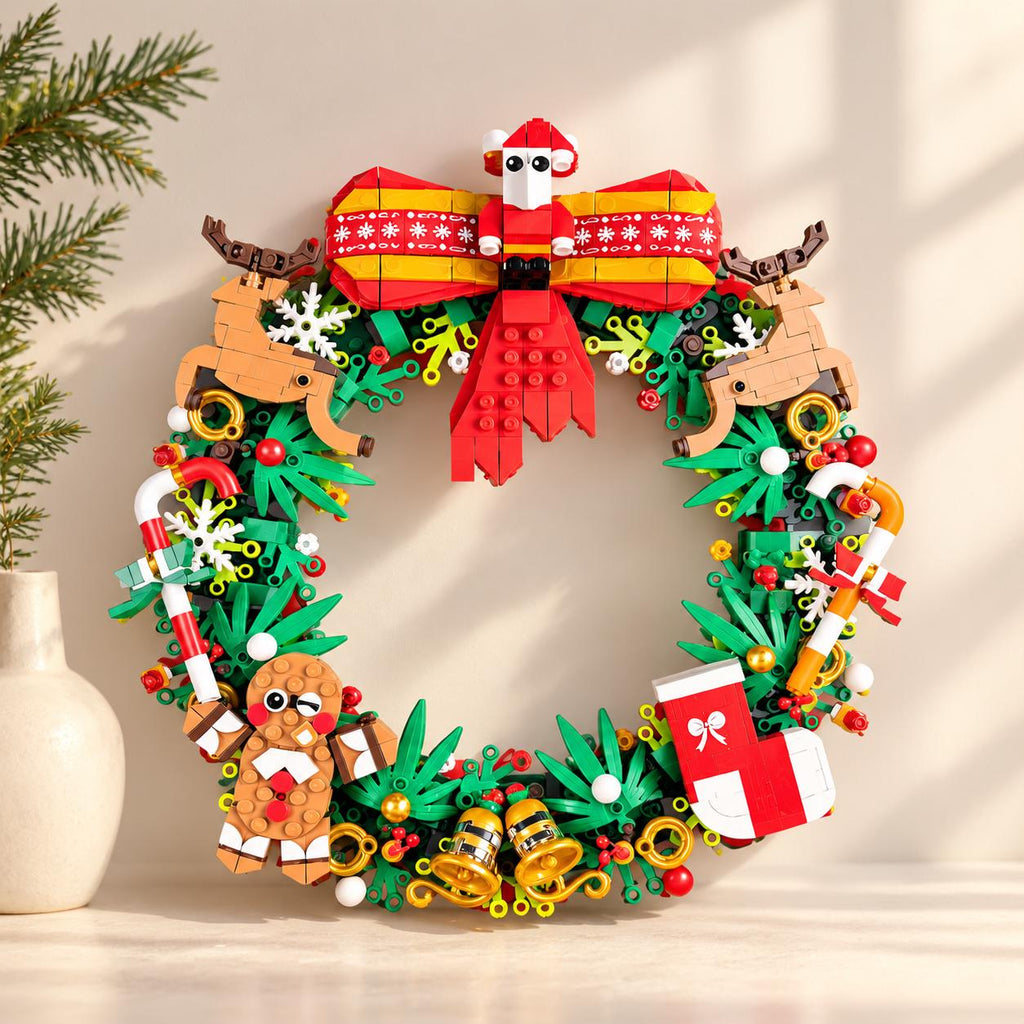 Christmas Wreath Building Set, 30cm Festive Brick Wreath with Santa and Reindeer