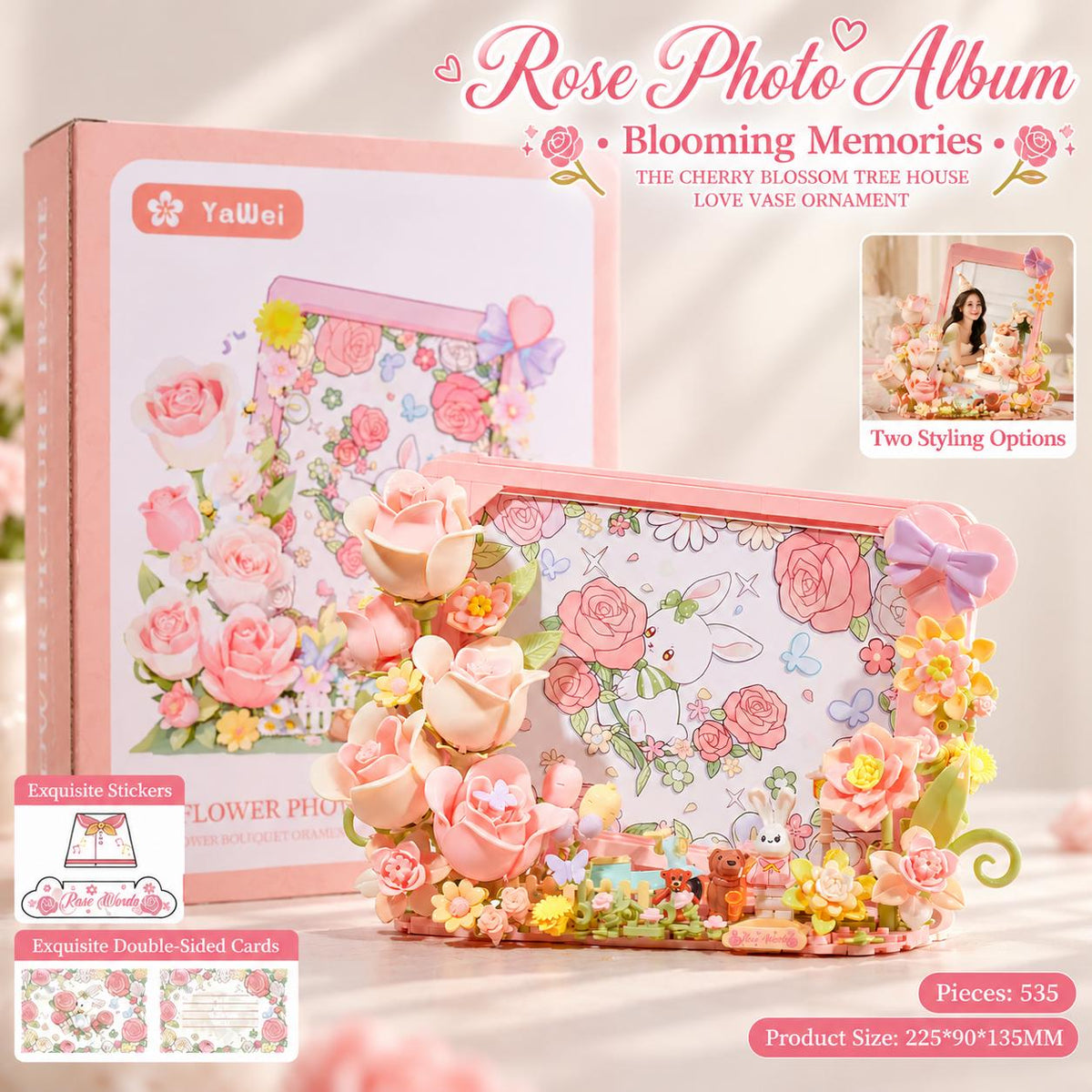 DIY Floral Building Block Photo Frame Kit, 3D Flower Bouquet Craft Project