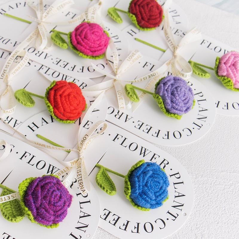 Handmade Crochet Rose Flower Knitted Rose Cotton Yarn Floral Decor