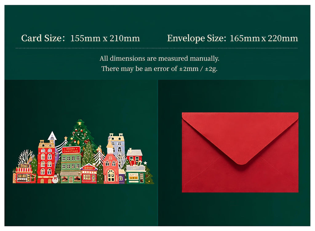 3D Pop Up Christmas Card, Foil Christmas Village, Festive Paper Art, Luxury Holiday Greeting