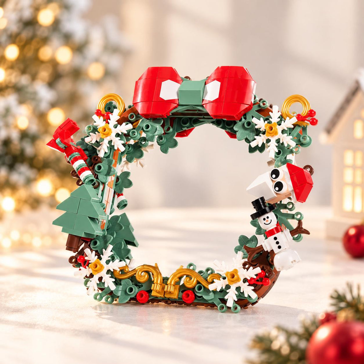 Christmas Wreath Tabletop Mirror Building Set, Festive Brick Vanity Mirror Decoration