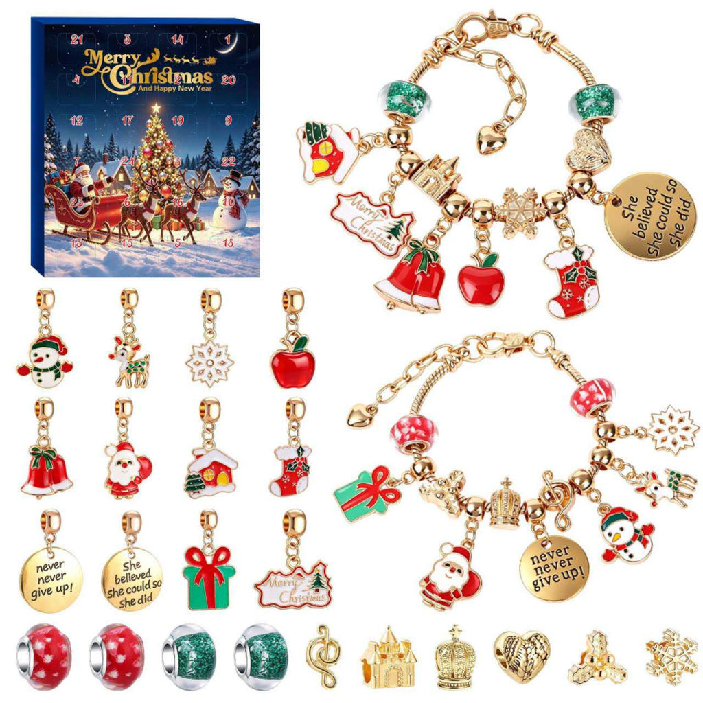 Christmas Charm Bracelet Making Kit, DIY Jewellery Advent Countdown Calendar with Beads and Pendants