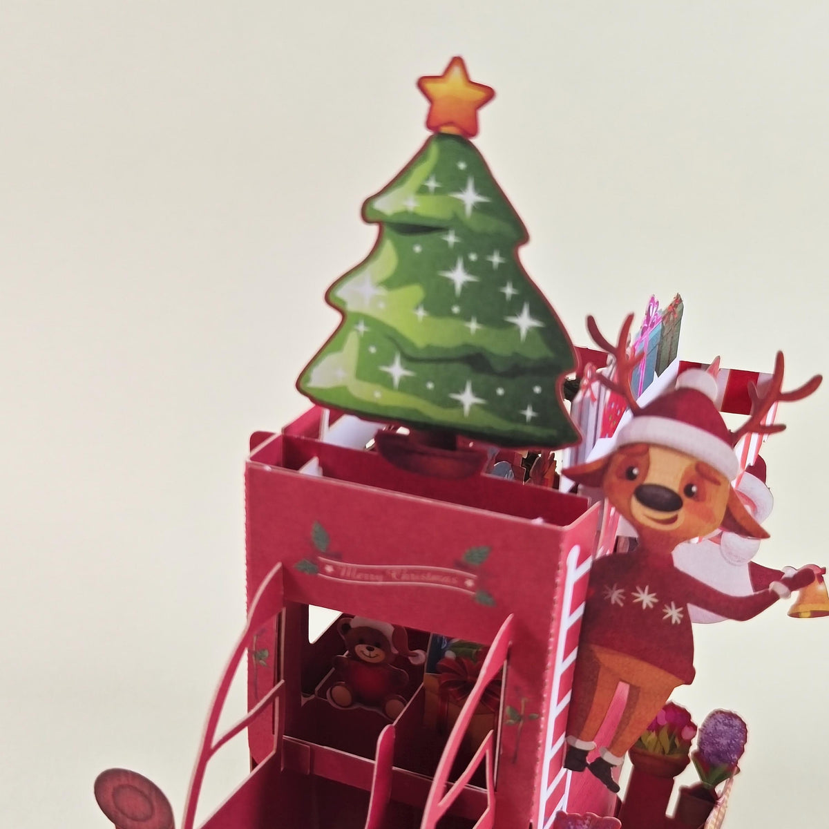 3D Christmas Truck Card with Santa, Reindeer, Snowman and Personal Message Board