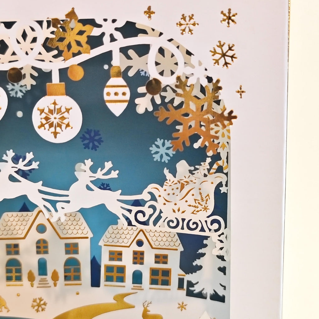 3D Christmas Card, Laser Cut Winter Wonderland, Snowy Village Keepsake with Message Insert