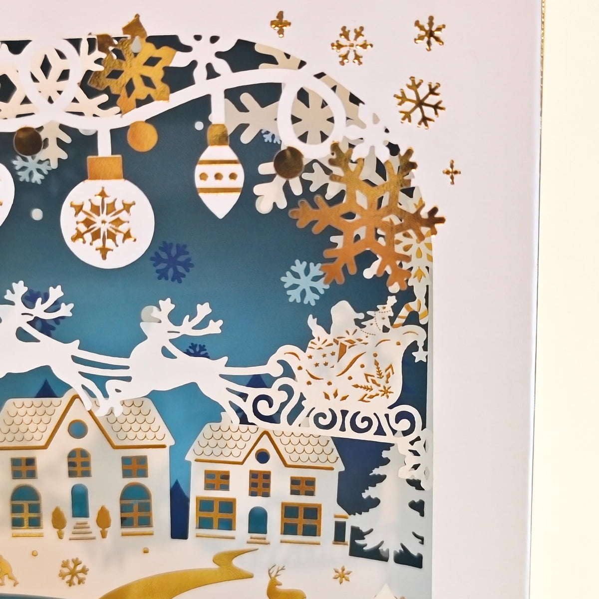 3D Christmas Card, Laser Cut Winter Wonderland, Snowy Village Keepsake with Message Insert