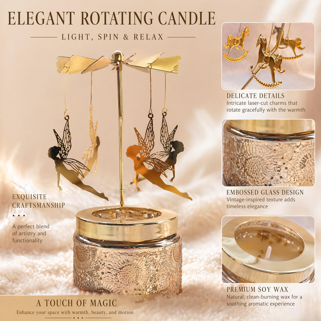 Golden Fairy Candle Carousel, Spinning Tea Light Holder, Romantic Home Decor, Fairy