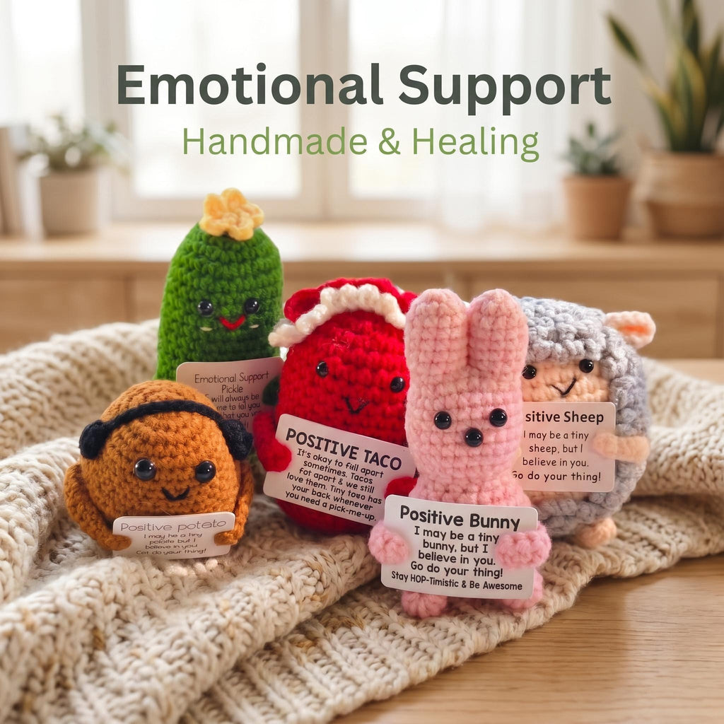 Crochet Positive Bunny Plush, Emotional Support Pocket Friend, Knitted Desk Buddy Gift