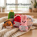 Crochet Positive Bunny Plush, Emotional Support Pocket Friend, Knitted Desk Buddy Gift