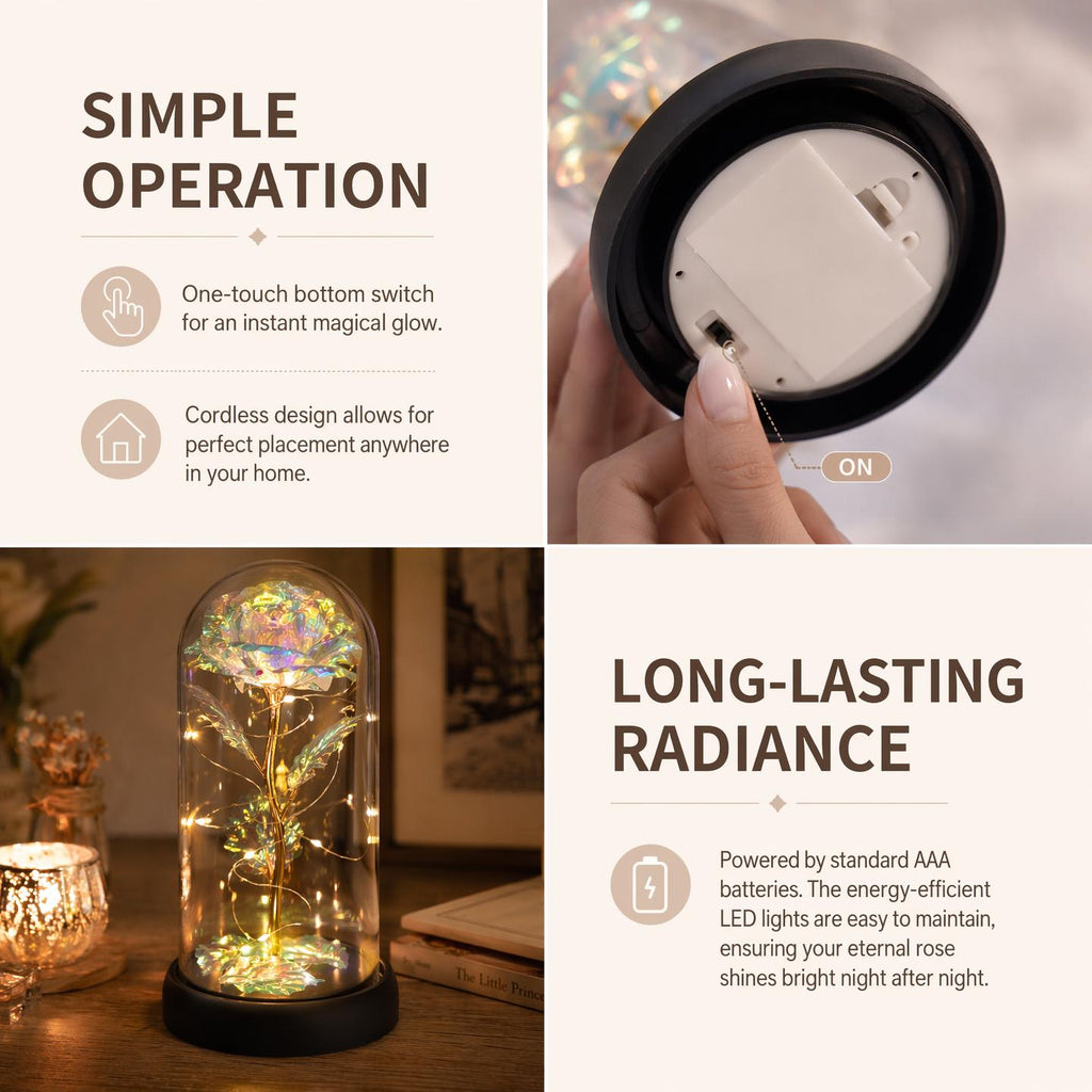 Acrylic Dome, LED Fairy Lights, Gold Metal Stem, Plastic Base, Battery Box