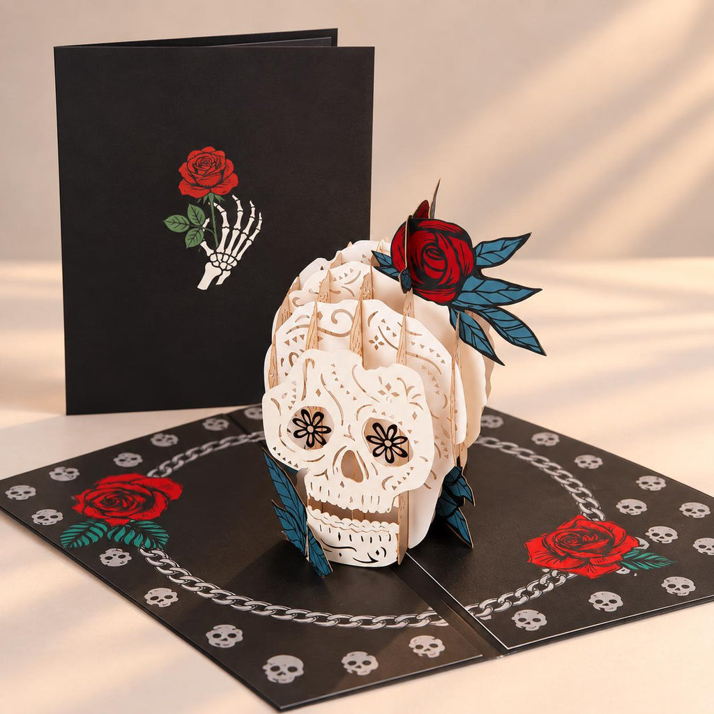 3D Pop-Up Halloween Card, Spooky Skull Pumpkin Scene (Digital Download)