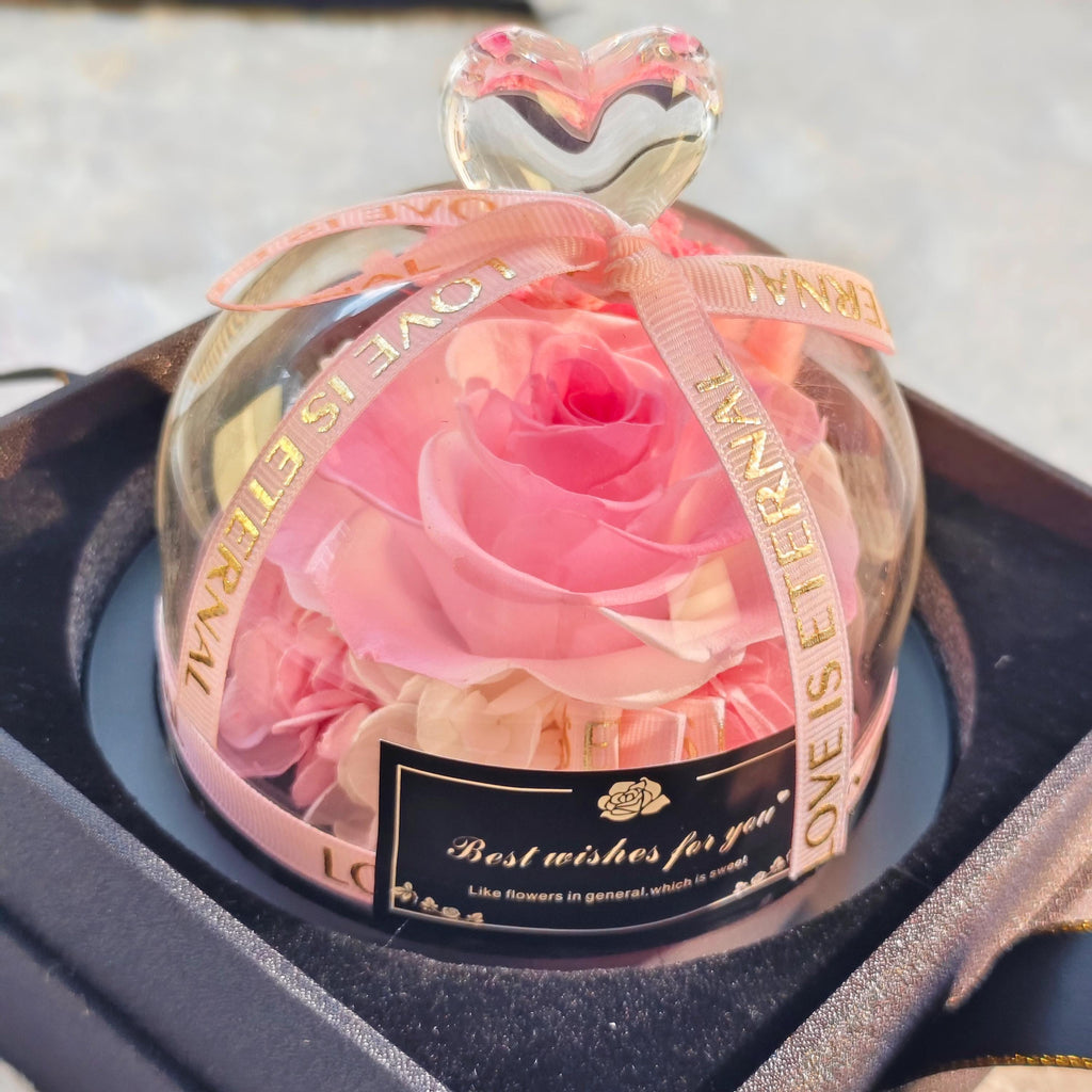 LED Preserved Rose Dome Glass Flower Eternal Bloom Romantic Home Decor Keepsake Light