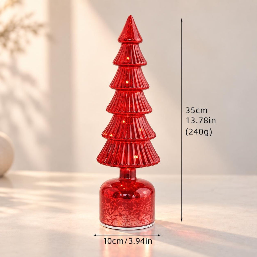 Light Up Glass Christmas Trees, LED Tabletop Christmas Decorations, Gold Red Green