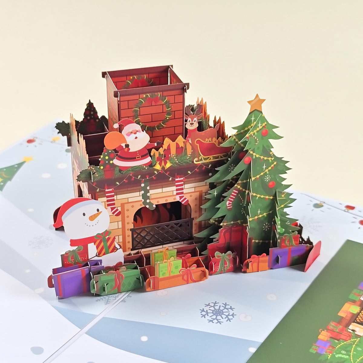 3D Christmas Fireplace Pop Up Card with Santa, Reindeer, Snowman and Festive Tree