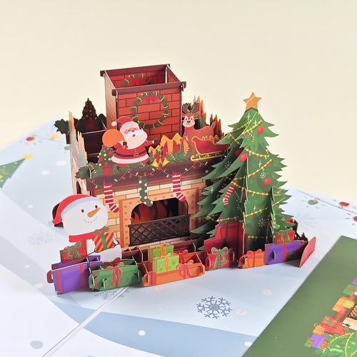 3D Christmas Fireplace Pop Up Card with Santa, Reindeer, Snowman and Festive Tree
