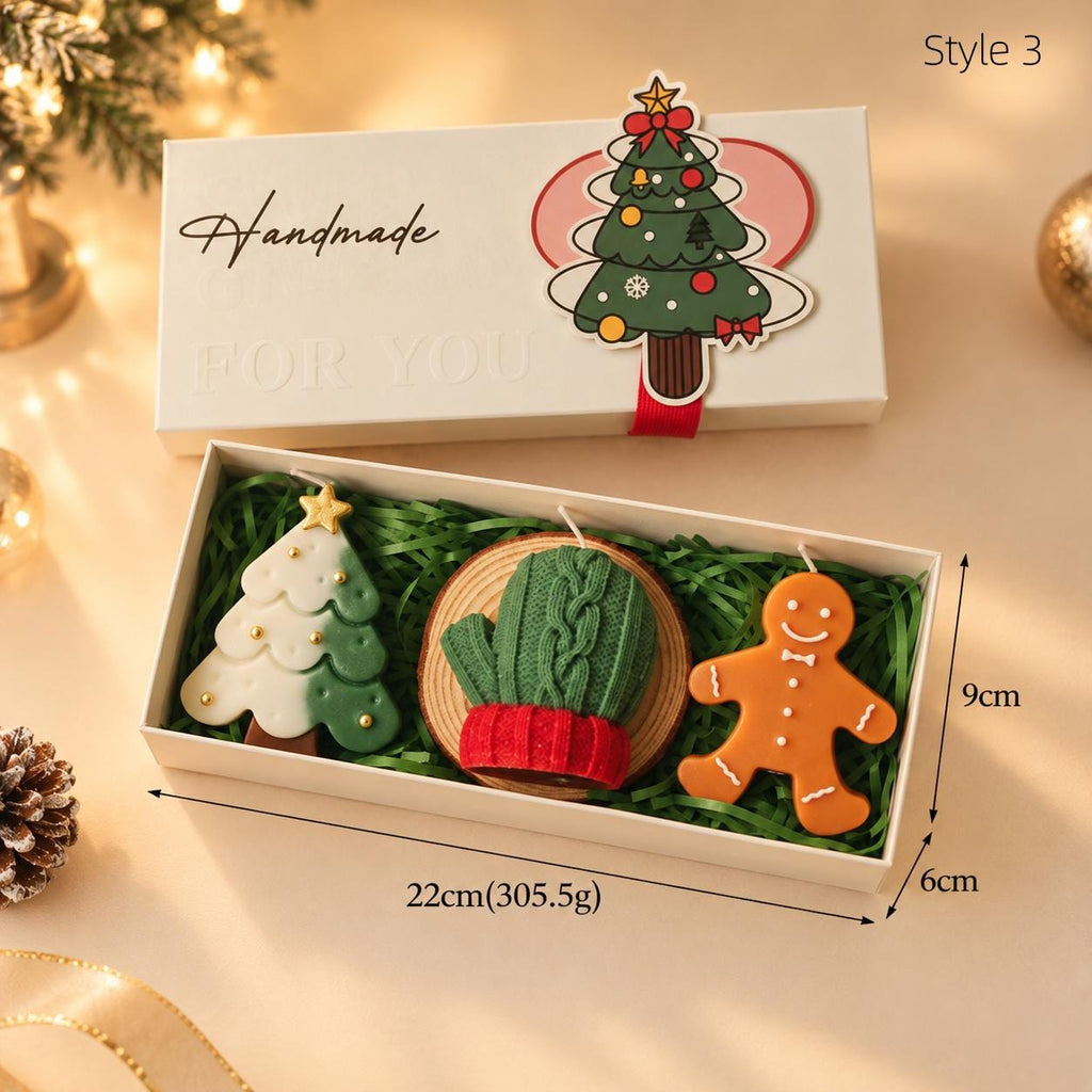 Christmas Scented Candle Set, 3 Piece Handmade Style Holiday Candles, Festive Home Decor Gift Box
