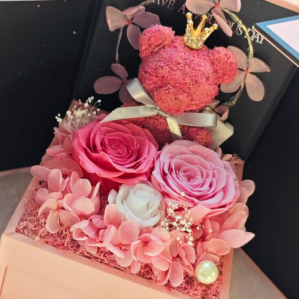 Preserved Real Rose Bear, Long Lasting Flower Arrangement, Romantic Anniversary Gift, Teddy Keepsake