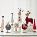 Nordic Christmas Wooden Wool Felt Figurine Reindeer Tree Desktop Home Table Ornament Decor