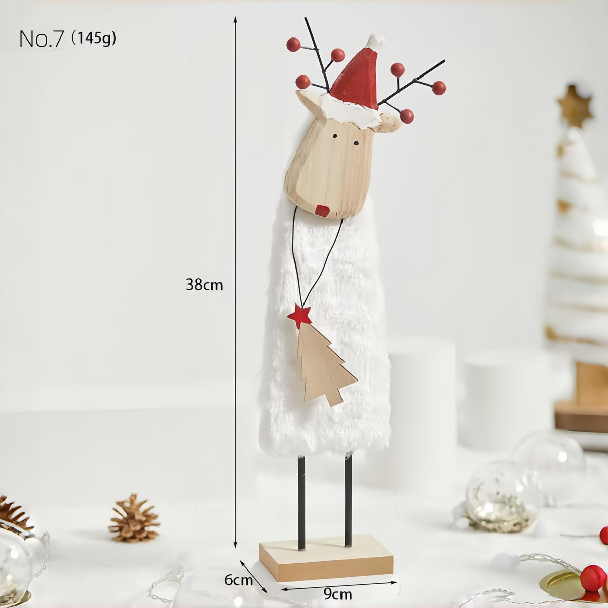 Nordic Christmas Wooden Wool Felt Figurine Reindeer Tree Desktop Home Table Ornament Decor