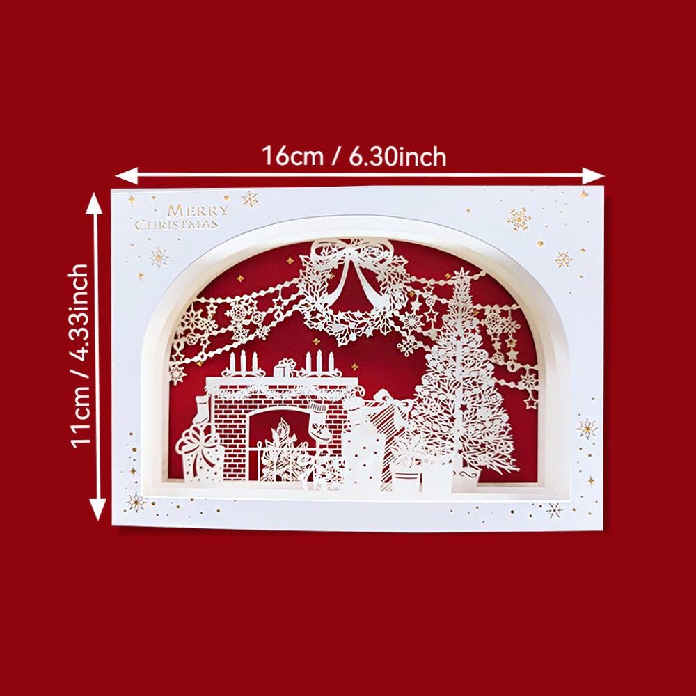 3D Pop‑up Christmas Greeting Card Laser Cut Paper Scene Desktop Decor Ornament