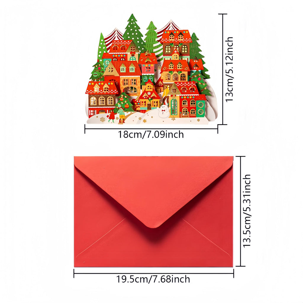 3D Pop Up Christmas Card, Foil Christmas Village, Festive Paper Art, Luxury Holiday Greeting