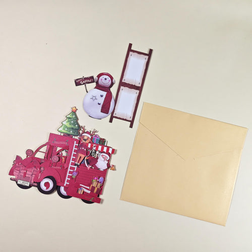 3D Christmas Truck Card with Santa, Reindeer, Snowman and Personal Message Board