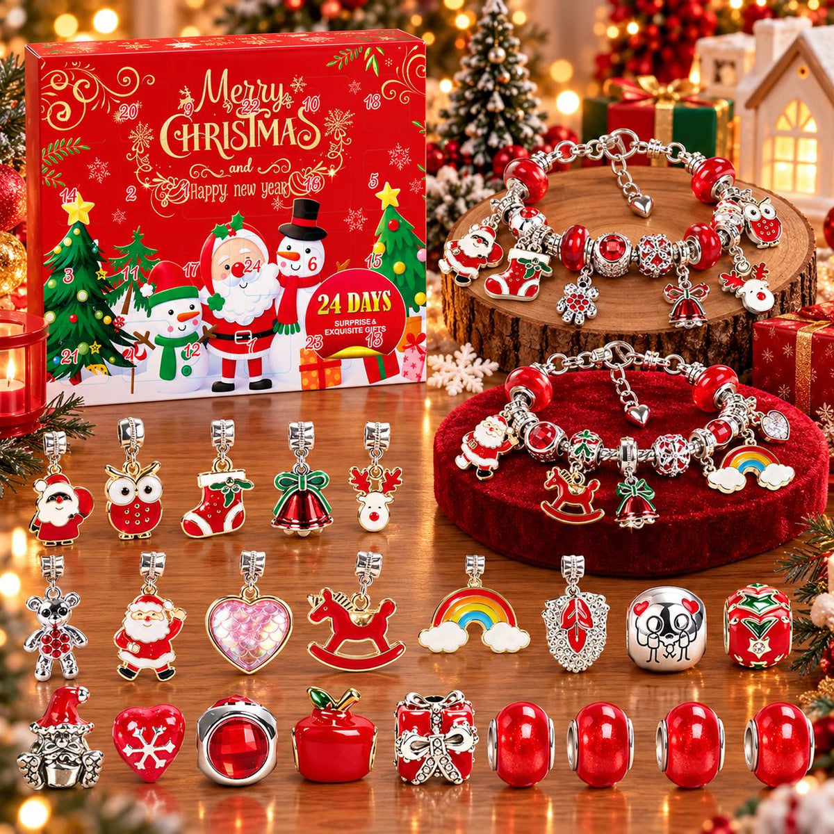 24 Day Christmas Charm Bracelet Advent Calendar DIY Jewelry Gift for Girls Women