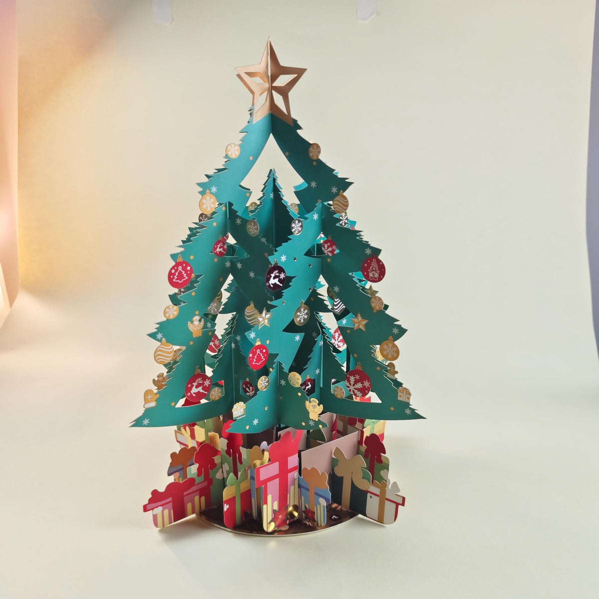 3D Standing Christmas Tree Card with Fold Out Message, Festive Paper Decoration