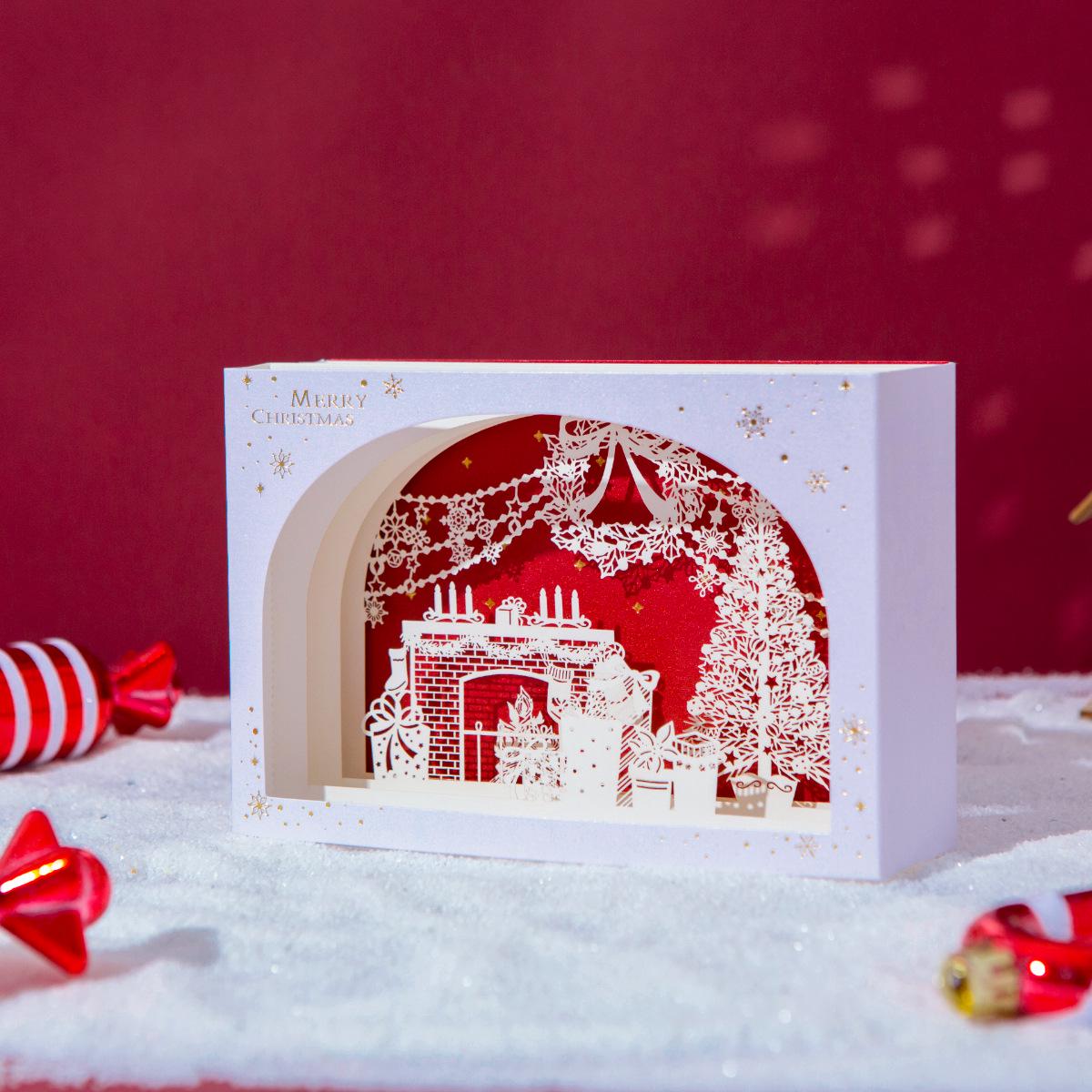 3D Pop‑up Christmas Greeting Card Laser Cut Paper Scene Desktop Decor Ornament