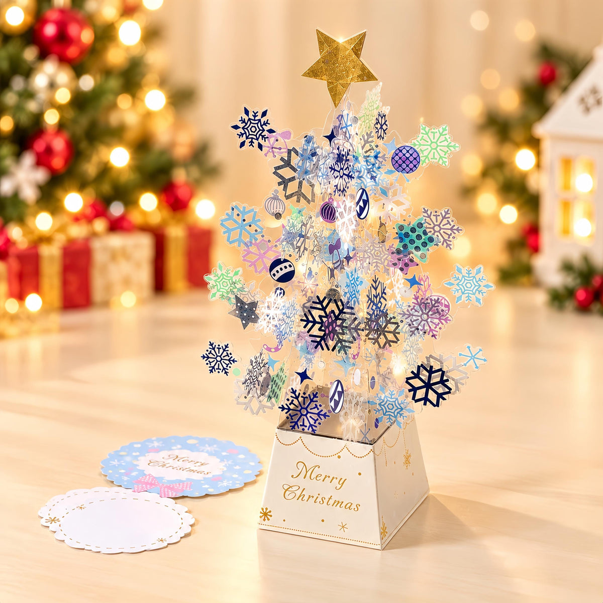 Translucent 3D Christmas Tree Card, Layered Snowflake Paper Decoration with Message Note