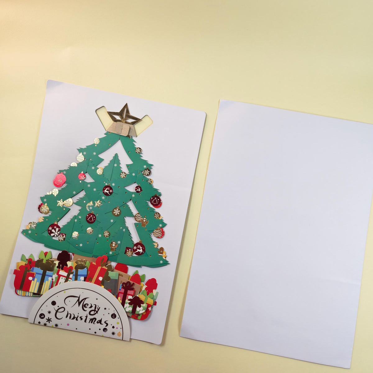 3D Standing Christmas Tree Card with Fold Out Message, Festive Paper Decoration
