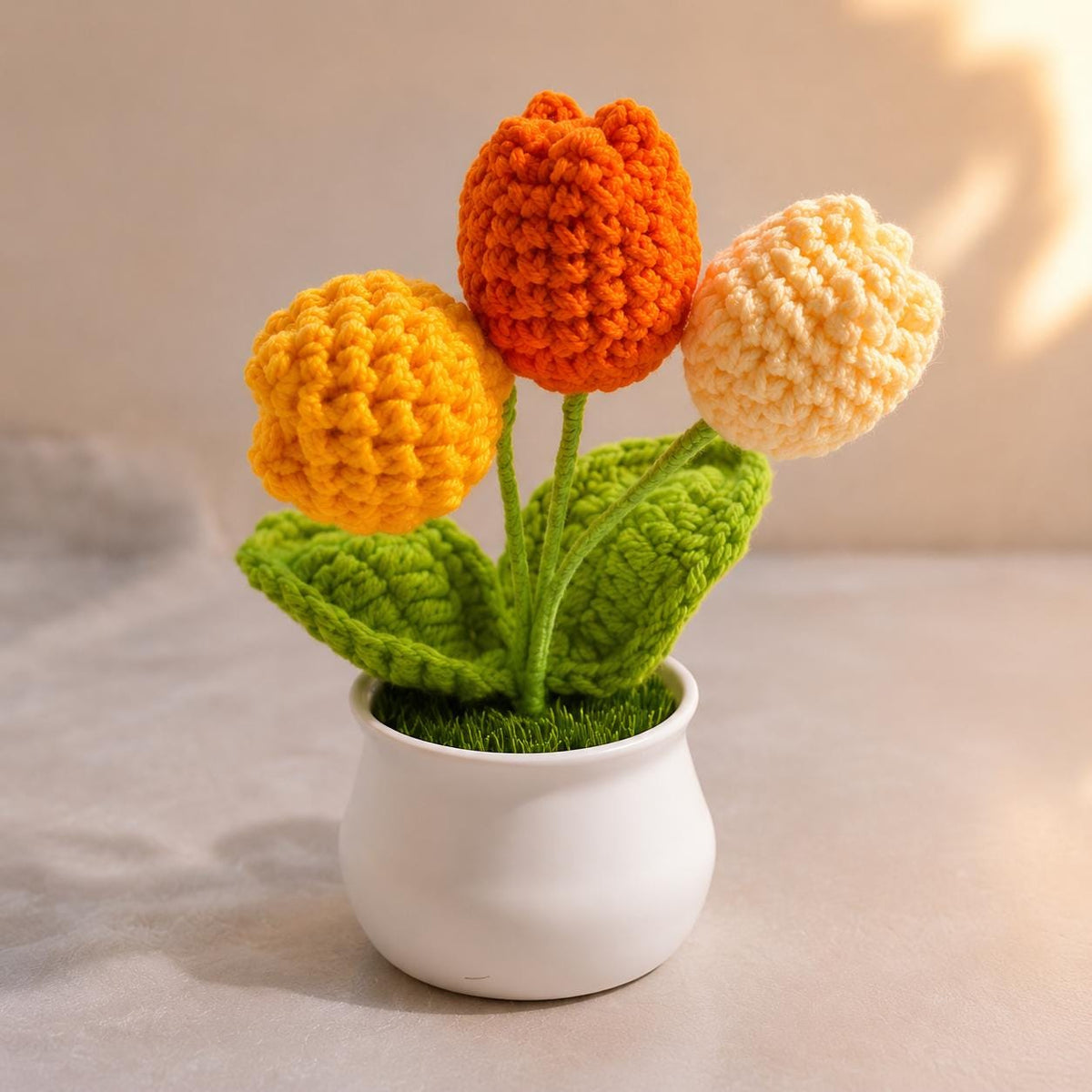 Handmade Crochet Potted Flowers, Tulips, Carnation, Heart, Christmas Tree Home Decor