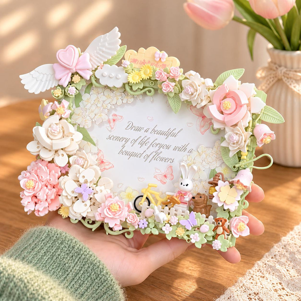 DIY Floral Building Block Photo Frame Kit, 3D Flower Bouquet Craft Project