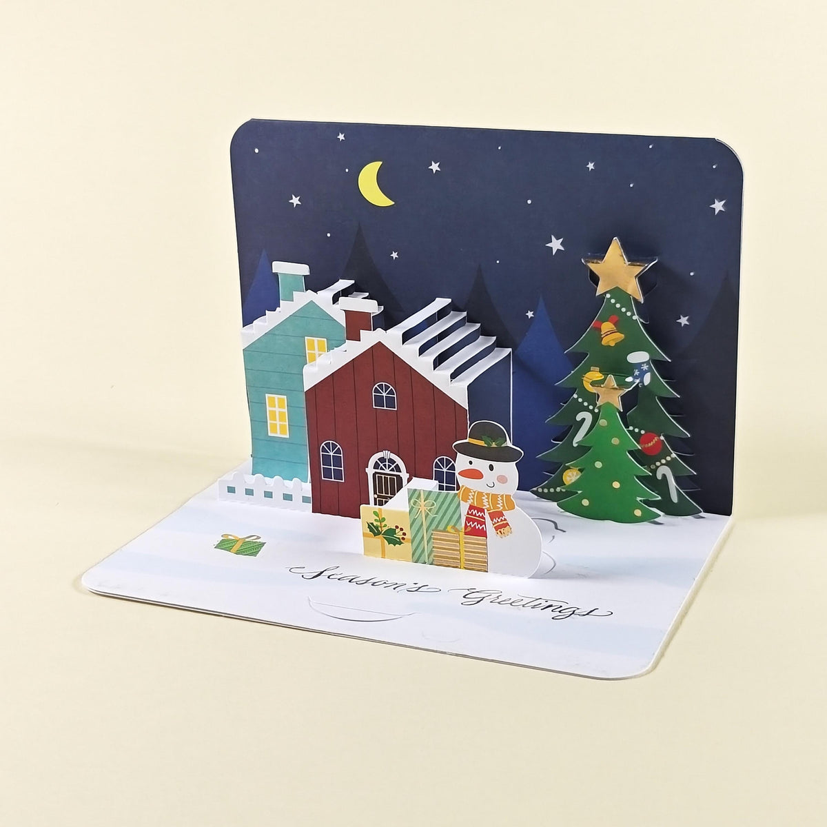 3D Pop Up Christmas Cards Set of 3, Festive Tree, Snowy Village and Presents