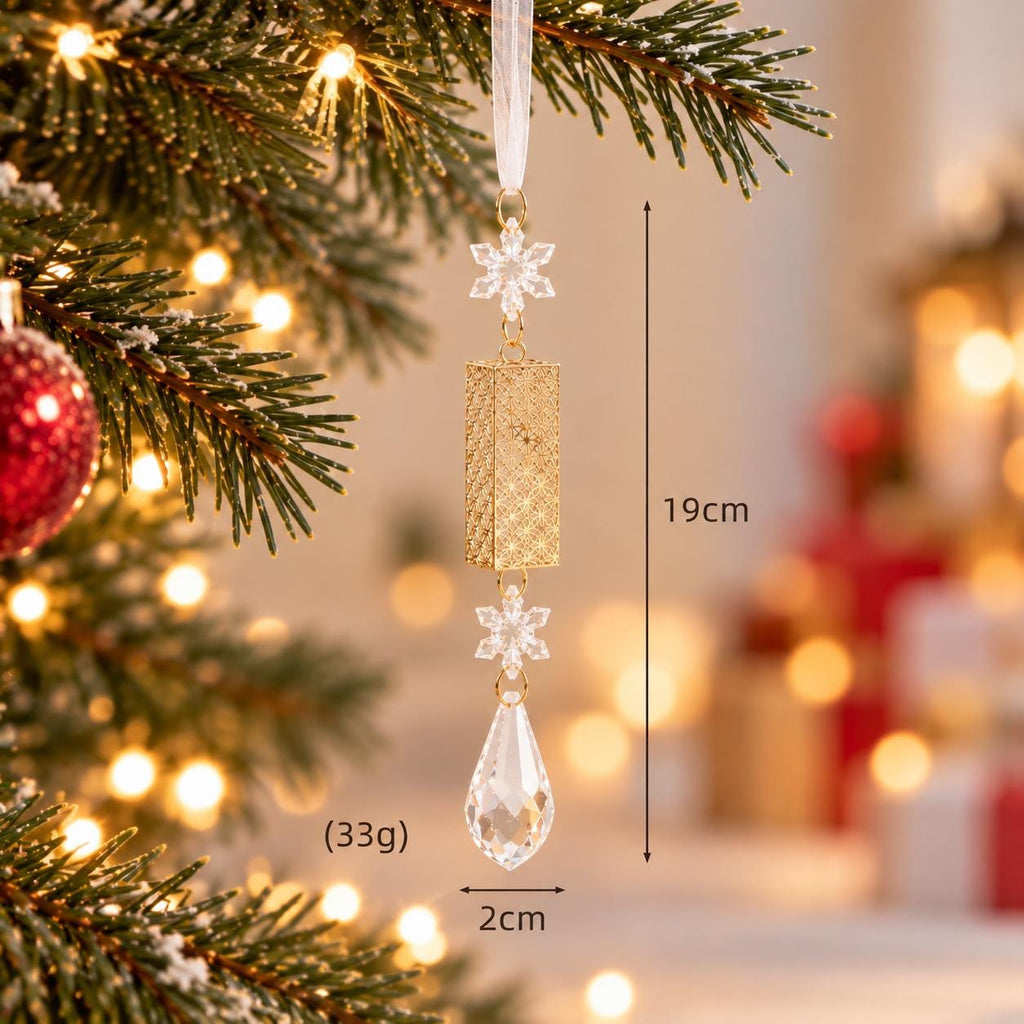 Crystal Look Christmas Ornaments, Acrylic Snowflakes, Icicles and Gold Hanging Decorations for Festive Trees