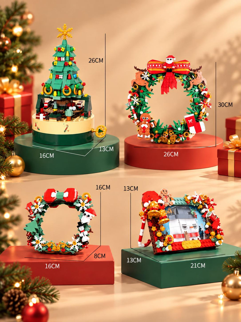 Christmas Tree Wind-Up Music Box Building Set, Light Up Festive Brick Christmas Decoration
