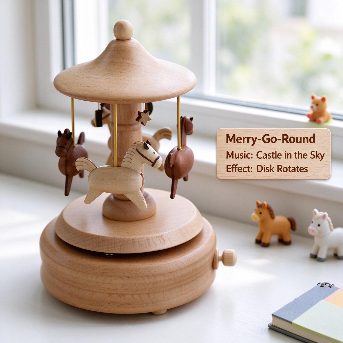 Wooden Music Box Rotating Carousel Handmade Keepsake Kids Gift