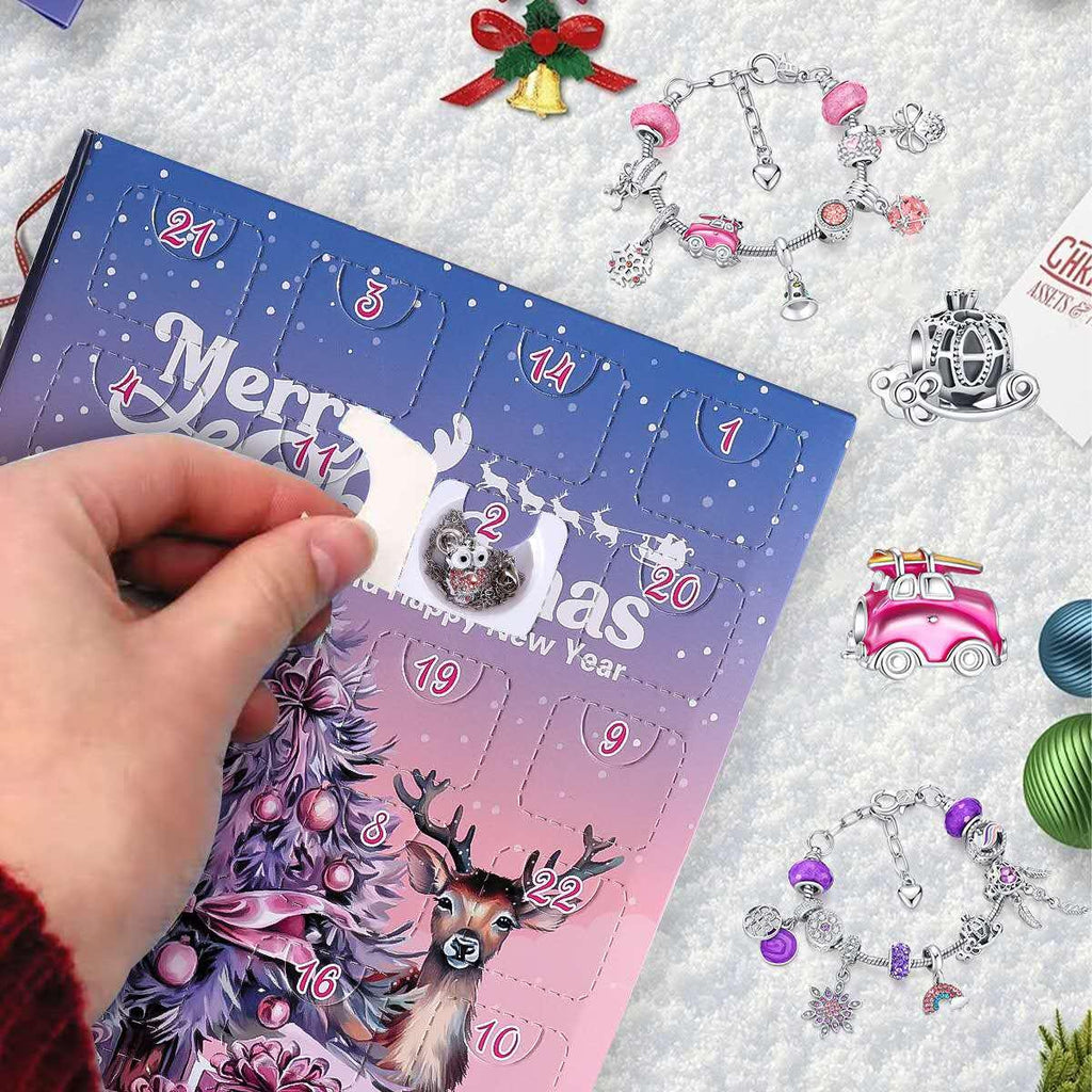 Christmas Charm Bracelet Making Kit, DIY Jewellery Advent Countdown Calendar with Beads and Pendants