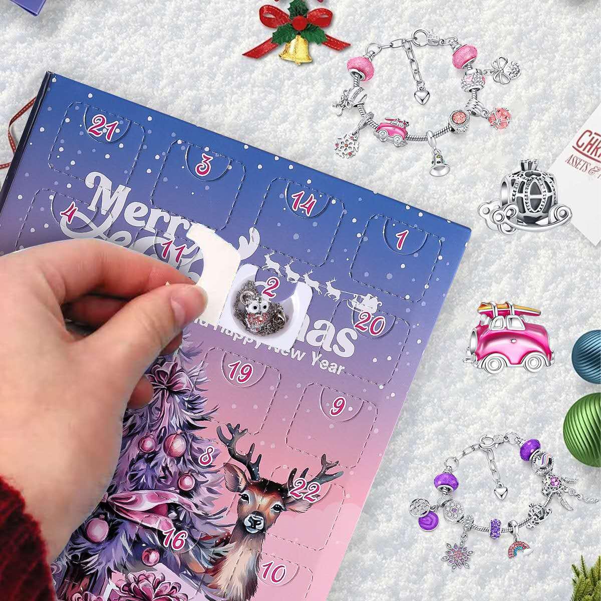 Christmas Charm Bracelet Making Kit, DIY Jewellery Advent Countdown Calendar with Beads and Pendants